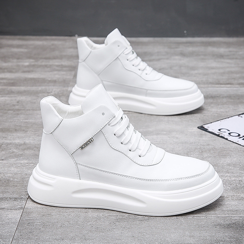 Men's Low-top White Sneakers Breathable Sports Casual Shoes with Thick Soles